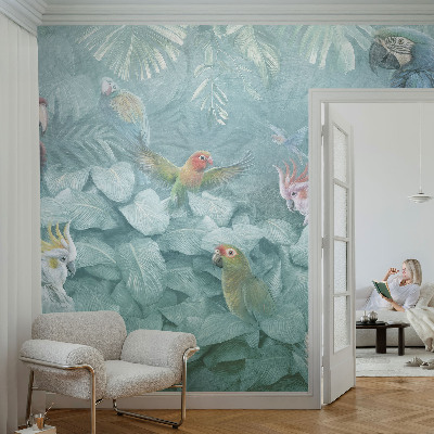 Decorative wall mural for living room featuring exotic birds