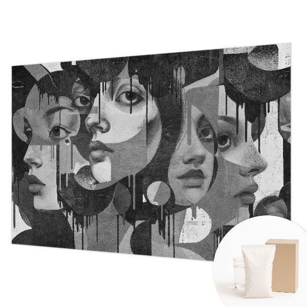 Non-woven photo wallpaper with a design featuring women's faces