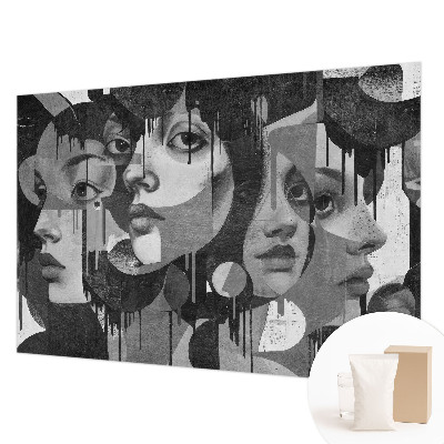 Non-woven photo wallpaper with a design featuring women's faces