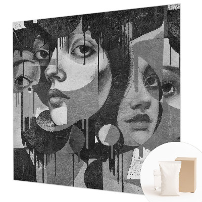 Non-woven photo wallpaper with a design featuring women's faces