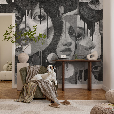 Non-woven photo wallpaper with a design featuring women's faces