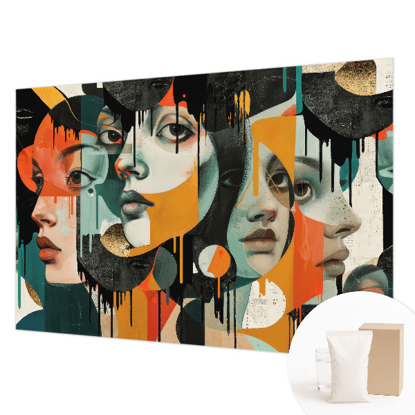 Wall mural with a colorful faces design