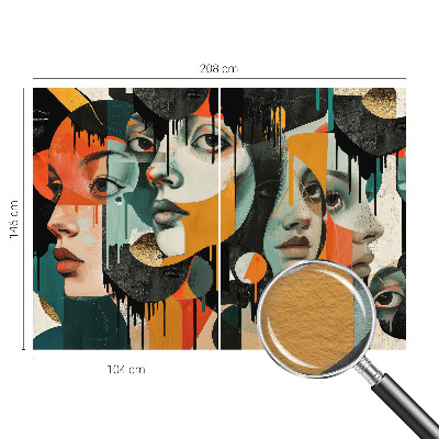 Wall mural with a colorful faces design