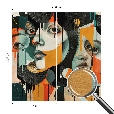 Wall mural with a colorful faces design