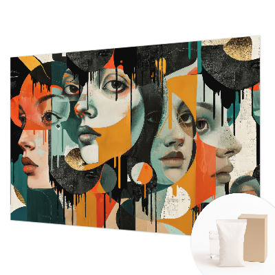 Wall mural with a colorful faces design