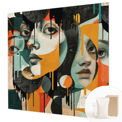 Wall mural with a colorful faces design