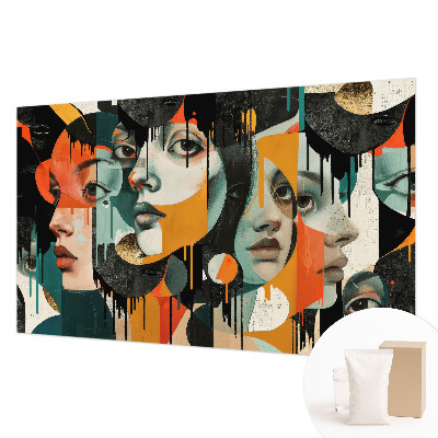 Wall mural with a colorful faces design