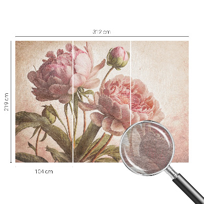 Wall mural for bedroom with a delicate peony motif