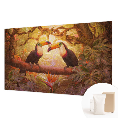 Bedroom wall mural wallpaper with a colorful toucan design