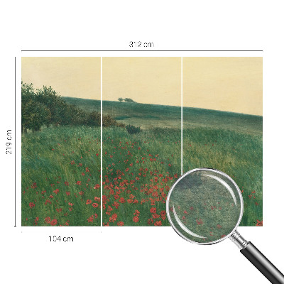Modern wall mural for bedroom with a poppy fields design