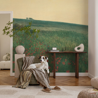 Modern wall mural for bedroom with a poppy fields design