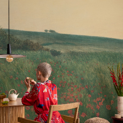 Modern wall mural for bedroom with a poppy fields design