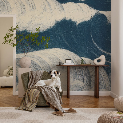 Modern wall mural for living room with a sea waves design