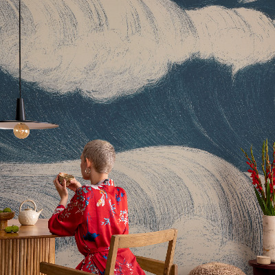 Modern wall mural for living room with a sea waves design