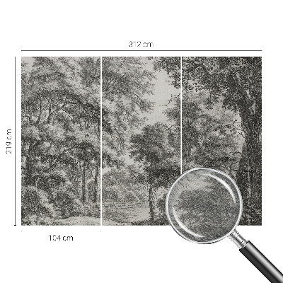 Non-woven wall mural with a forest scenery design