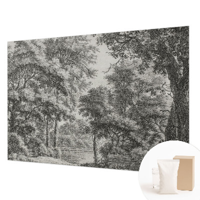 Non-woven wall mural with a forest scenery design