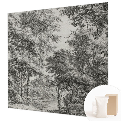 Non-woven wall mural with a forest scenery design