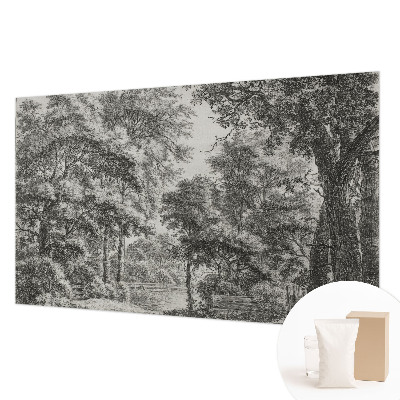 Non-woven wall mural with a forest scenery design