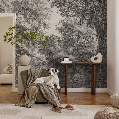 Non-woven wall mural with a forest scenery design