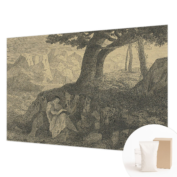 Decorative wall mural for living room with a reading character motif