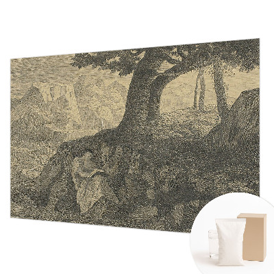 Decorative wall mural for living room with a reading character motif