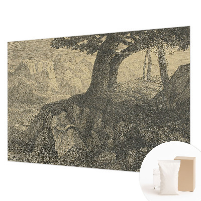 Decorative wall mural for living room with a reading character motif