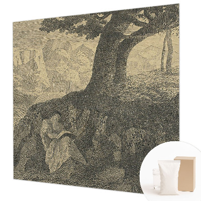 Decorative wall mural for living room with a reading character motif