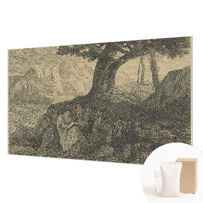 Decorative wall mural for living room with a reading character motif