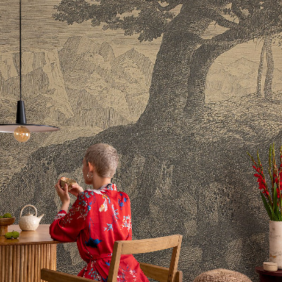 Decorative wall mural for living room with a reading character motif