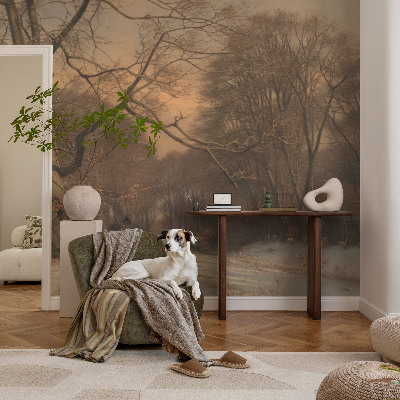 Wallpaper mural for living room featuring a winter landscape