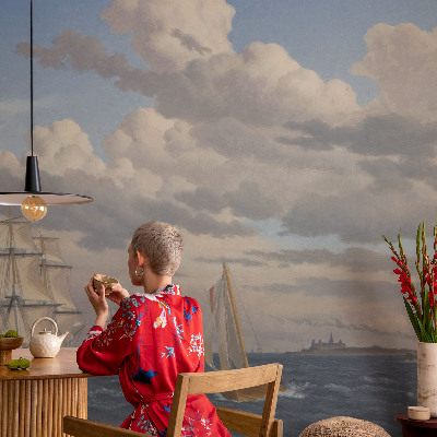 Wall mural for bedroom with a sea adventure design