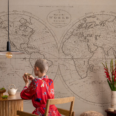 Bedroom wall mural wallpaper with an old map design