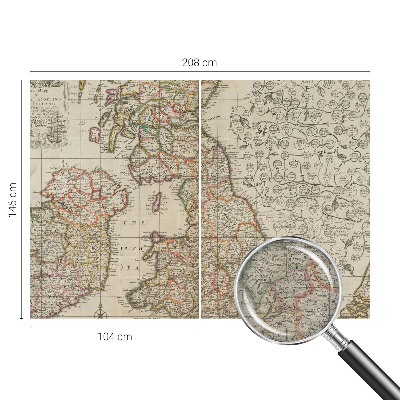 Large wall mural featuring an antique map design