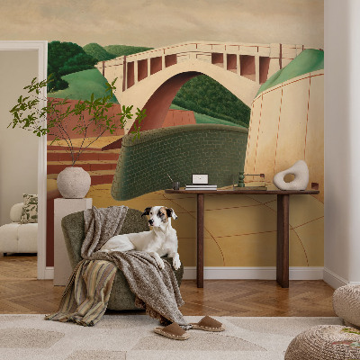 Large wall mural wallpaper featuring a peaceful landscape scene