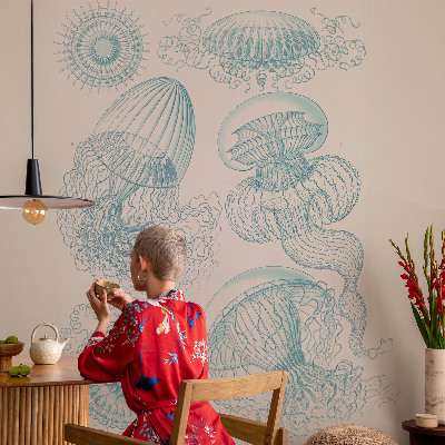 Modern wall mural for living room with a sea jellyfish design
