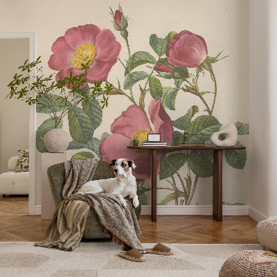 Decorative wall mural for living room with a rose motif