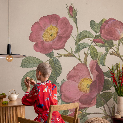 Decorative wall mural for living room with a rose motif