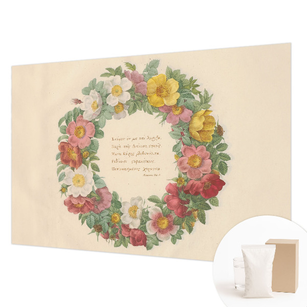 Non-woven photo wallpaper with a floral wreath design