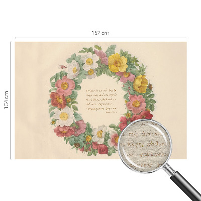 Non-woven photo wallpaper with a floral wreath design