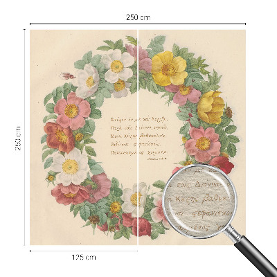 Non-woven photo wallpaper with a floral wreath design