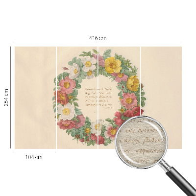 Non-woven photo wallpaper with a floral wreath design