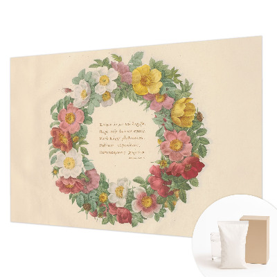 Non-woven photo wallpaper with a floral wreath design