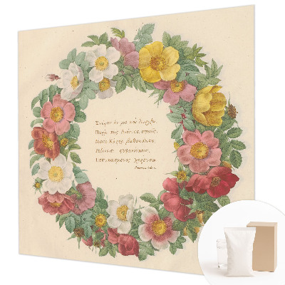 Non-woven photo wallpaper with a floral wreath design