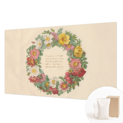 Non-woven photo wallpaper with a floral wreath design