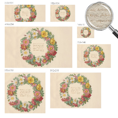 Non-woven photo wallpaper with a floral wreath design