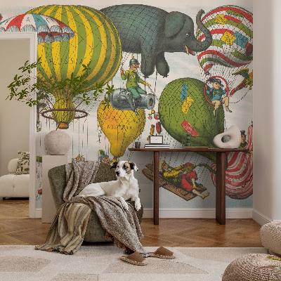 Photo wall mural with a balloon journey design