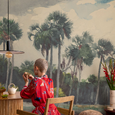 Wall mural for bedroom with an exotic palm tree motif