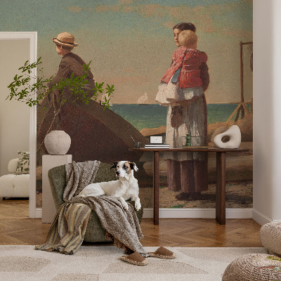 Decorative wall mural for living room featuring a seaside scene