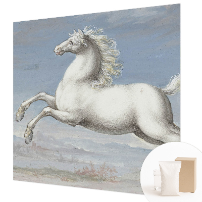 Wallpaper mural for living room featuring jumping horses