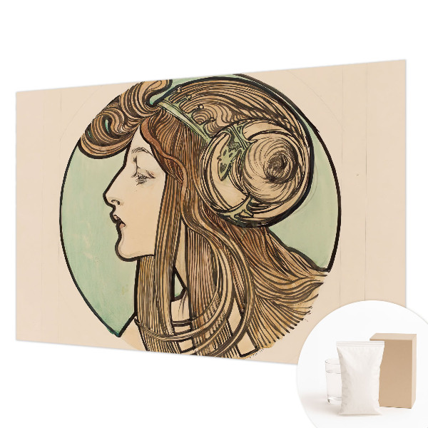 Large wallpaper mural featuring an Art Nouveau portrait